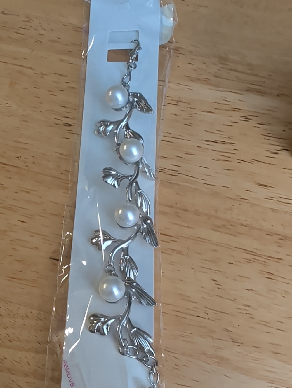 Silver Leaf Pearl Drop Bracelet - White Pearls